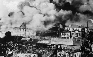 Original caption: 1923-Tokyo, Japan: General view as conflagation sweeps the Ginza district of Tokyo. Thousands were trapped by flames as earthquake demolished Buildings. 1923 Tokyo, Japan