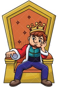 Young king sitting on throne thinking - Image isolated on transp